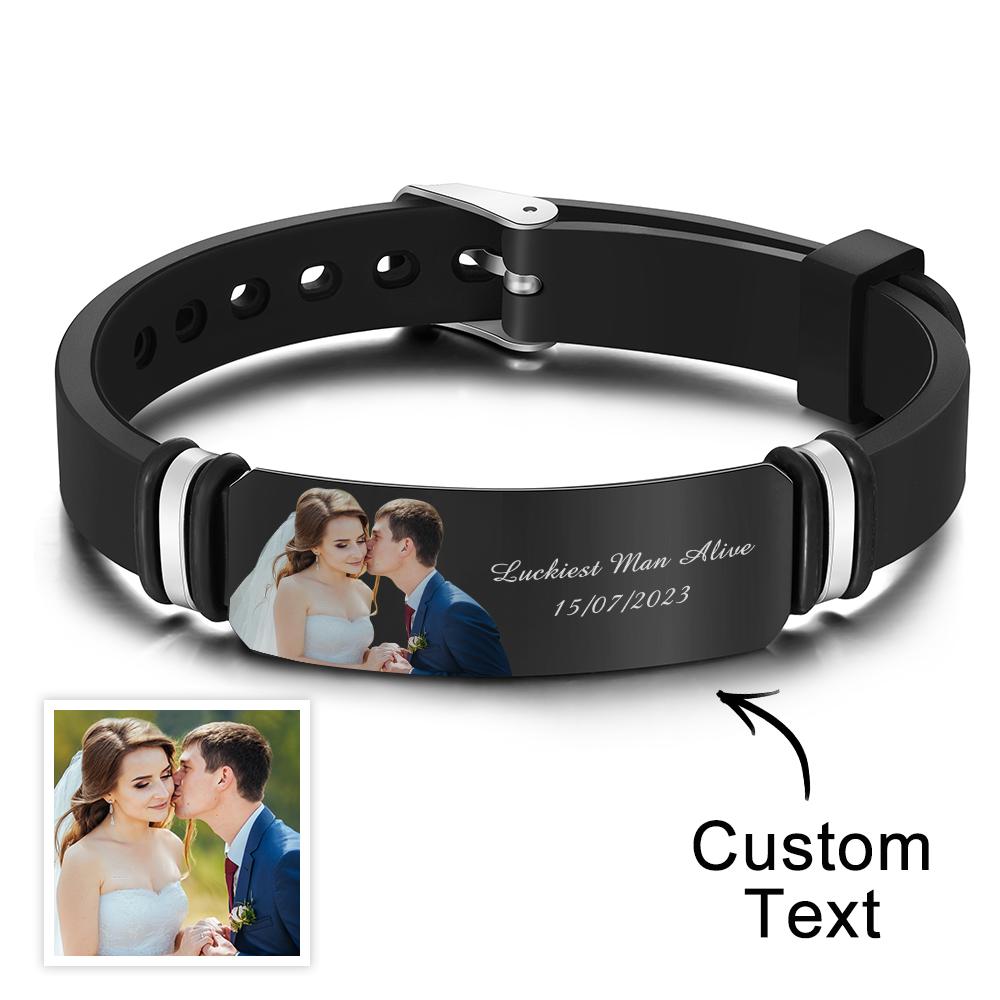 Personalized Men's Photo Engraved Adjustable Bracelet