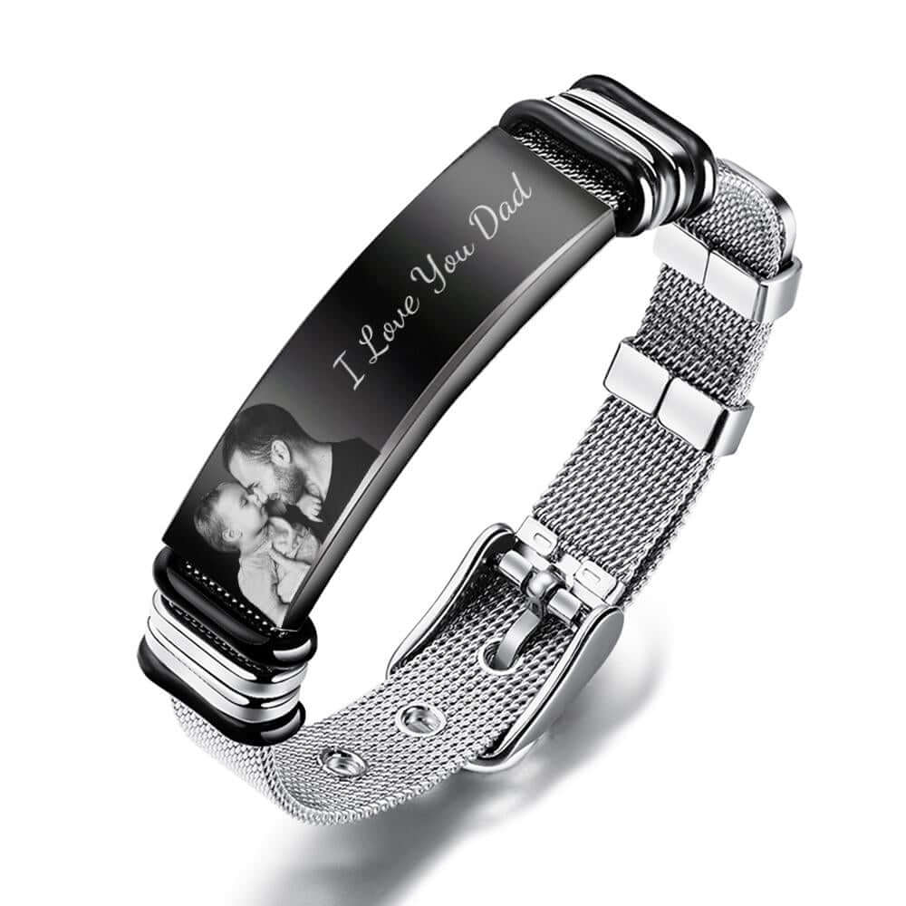 Men's Custom Engraved Stainless Steel Photo Bracelet