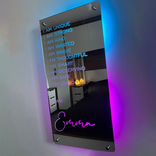Personalized Name Affirmations Mirror - I Am Mirror Light Colorful