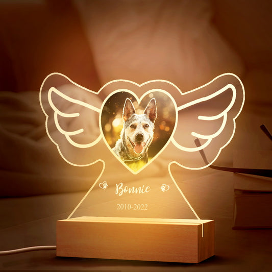 Personalized Pet Photo Lamp Custom Name Angel Wings Night Light - Premium picture frame from MadeMine - Just $14.99! Shop now at giftmeabreak