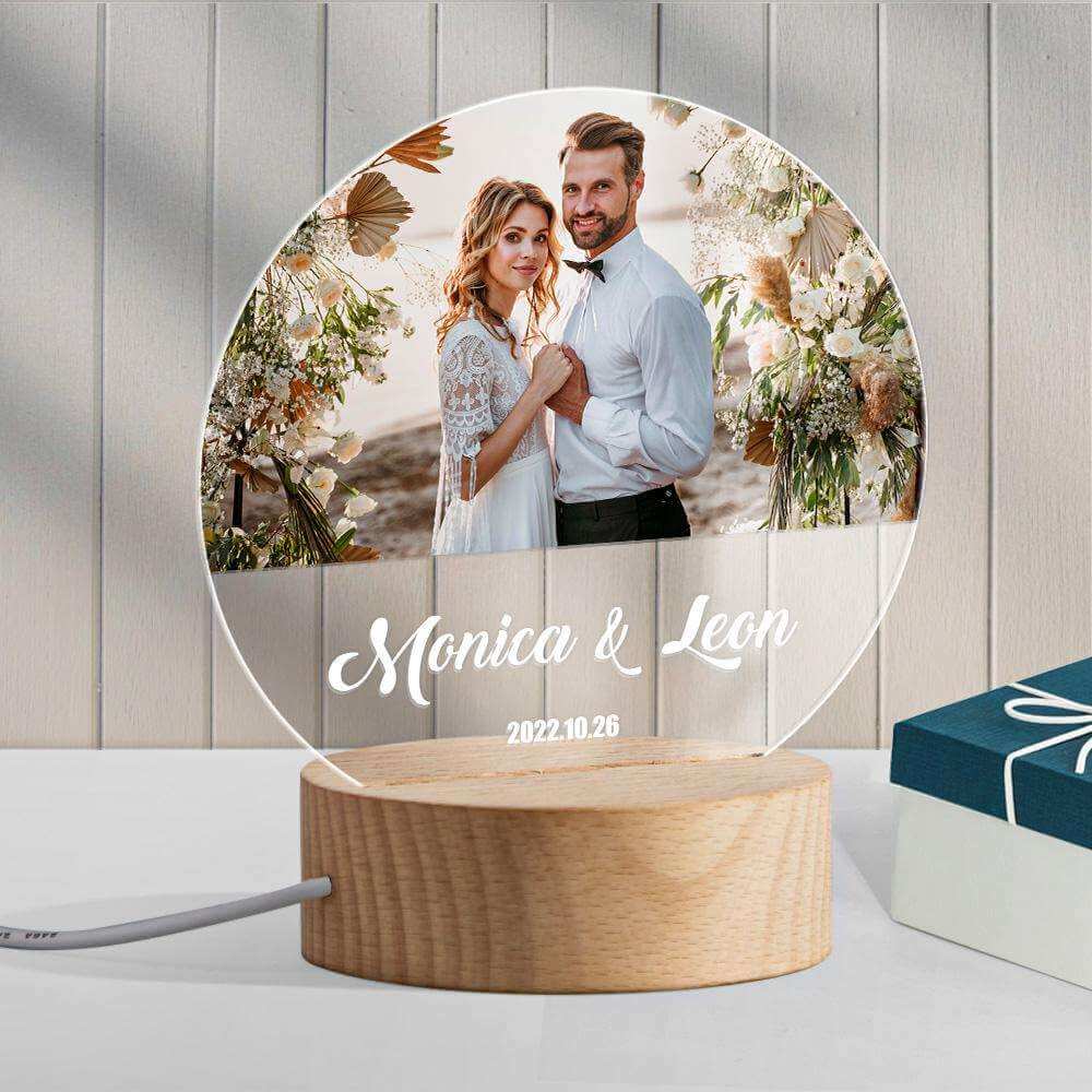 Custom Personalized with Your Photo Light with Wood Base