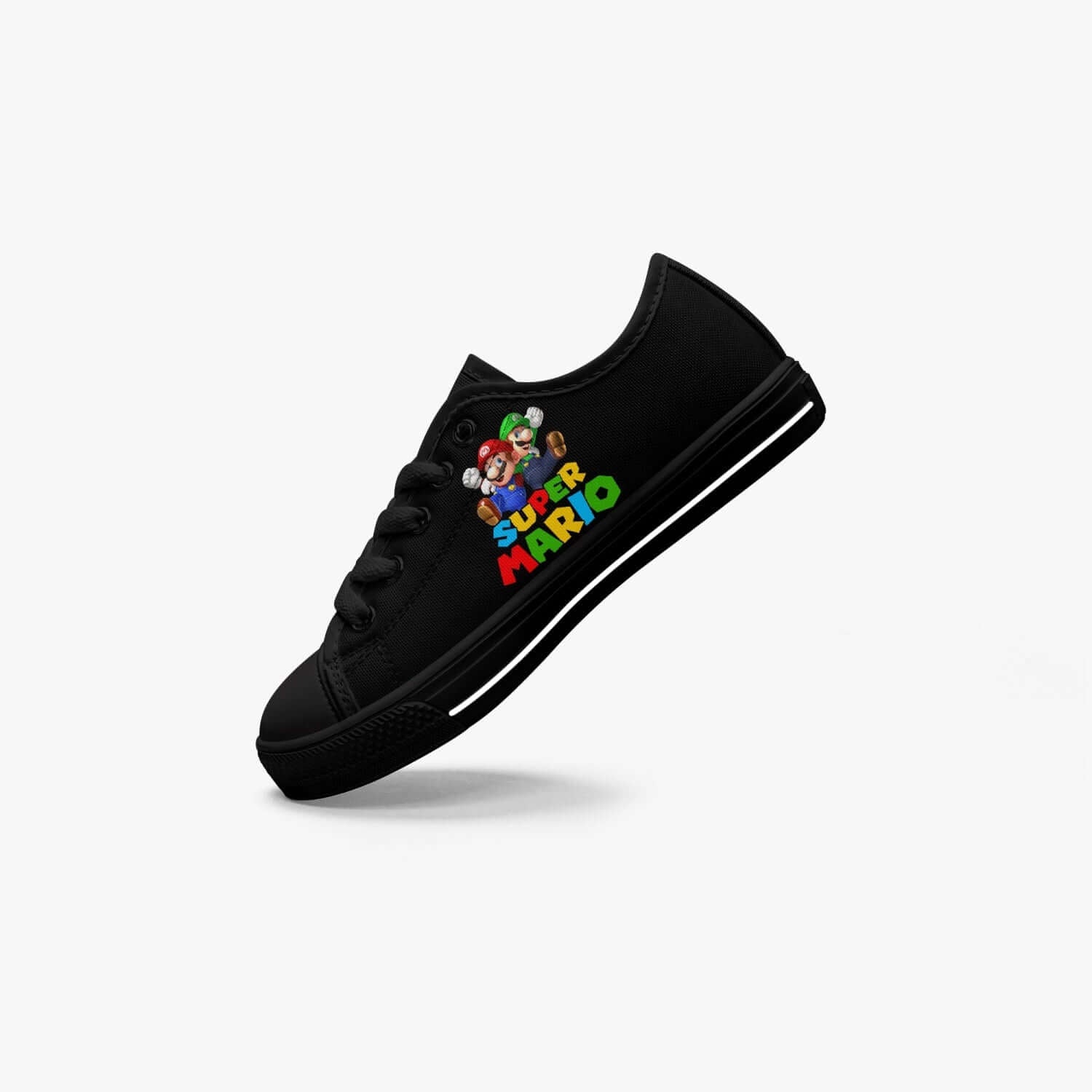 Kid's Black Mario Bros Low Top Canvas Shoes Sneakers