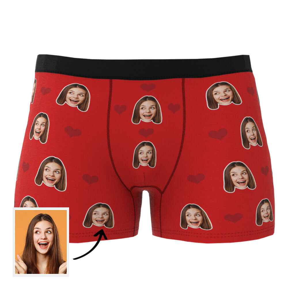 Men's Personalized Custom Photo Heart Face Boxer Briefs