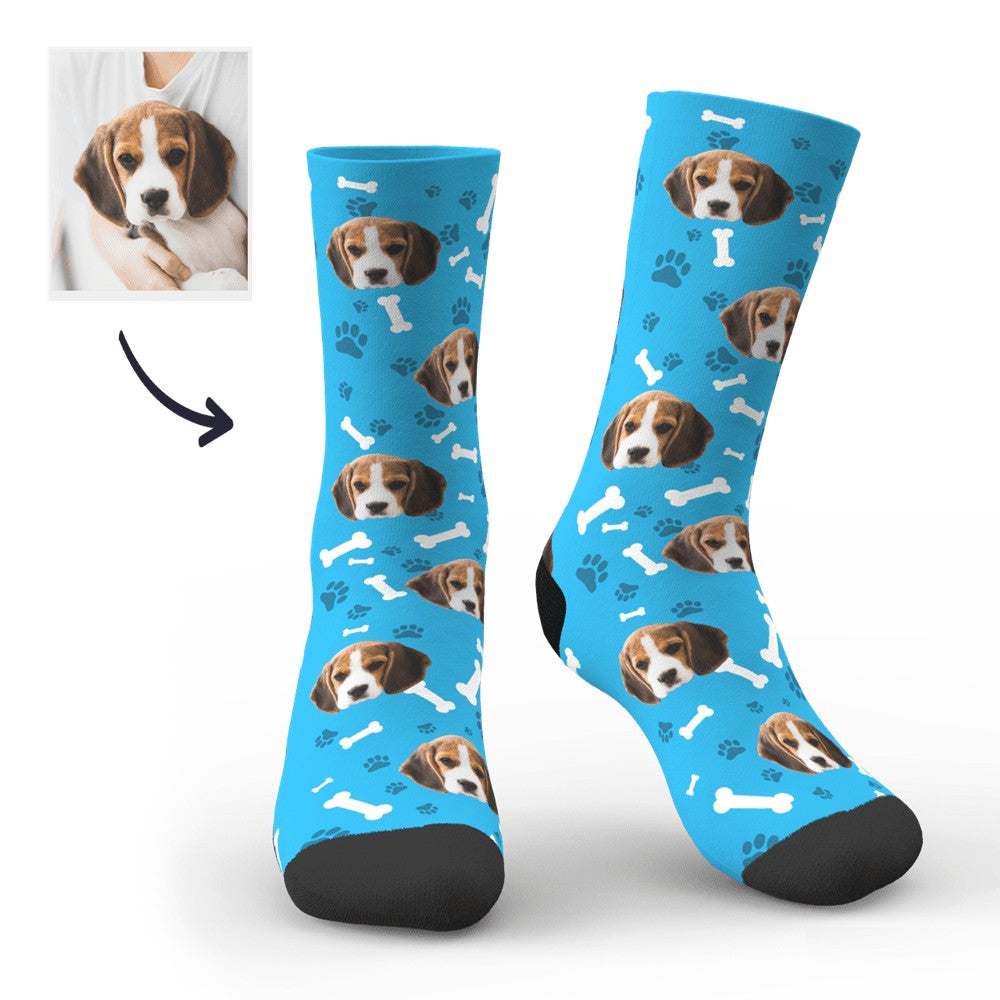 Personalized Custom Printed Dog Photo Face Bone Print Socks