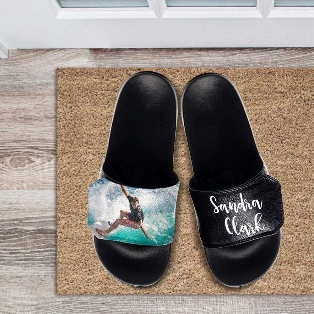 Custom Photo and Text Velcro Slide Sandal Summer Gifts for Men