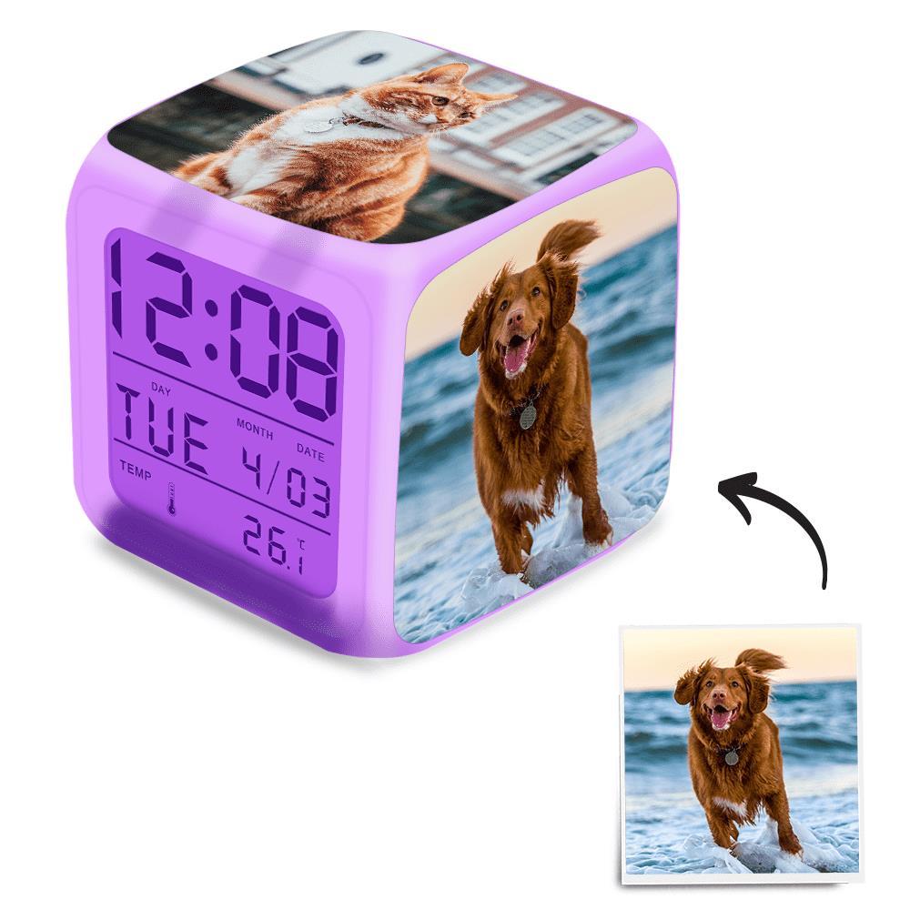 Personalized Colorful Lights Multi-Photo Alarm Clock For Bedroom
