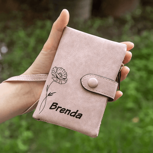 Personalized Name, Birth Flower Vegan Leather Wallet