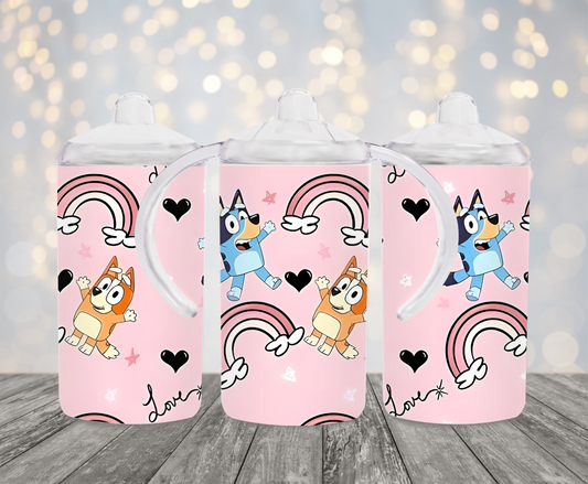 Personalized Bluey Rainbow 12oz Stainless Steel 2 in 1 Dual Lid Sippy Cup