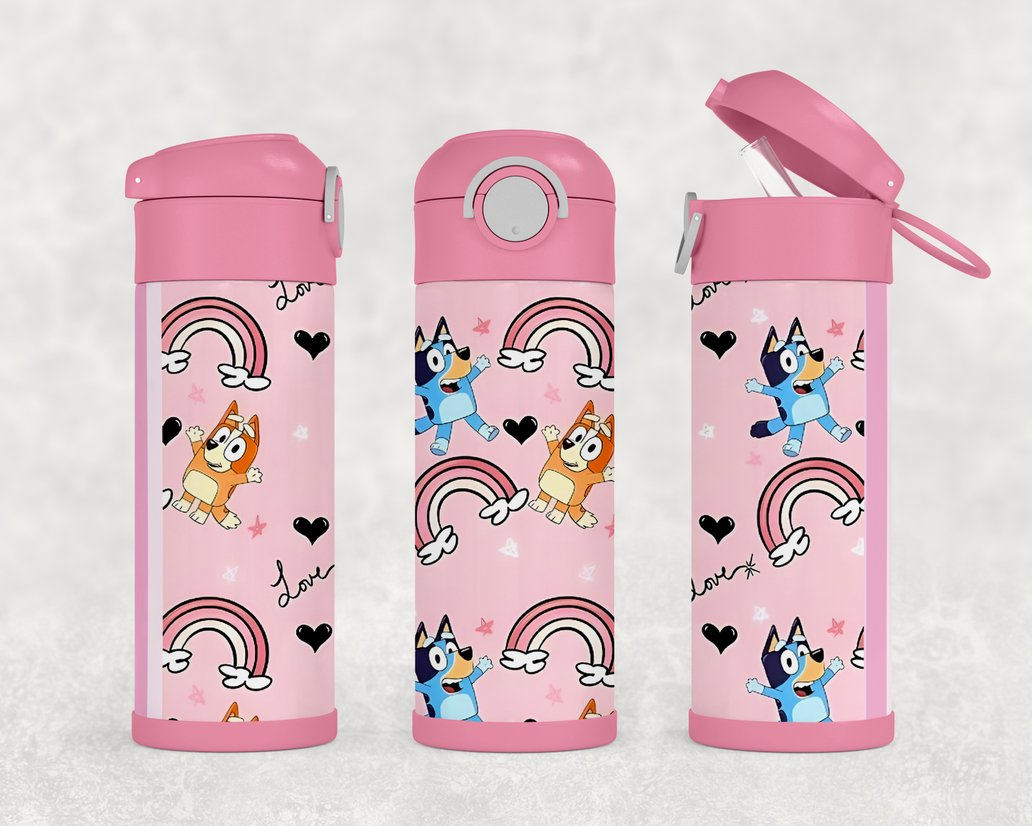 Personalized Blue Dog Pink Rainbows 12oz Stainless Steel Kids Tumbler