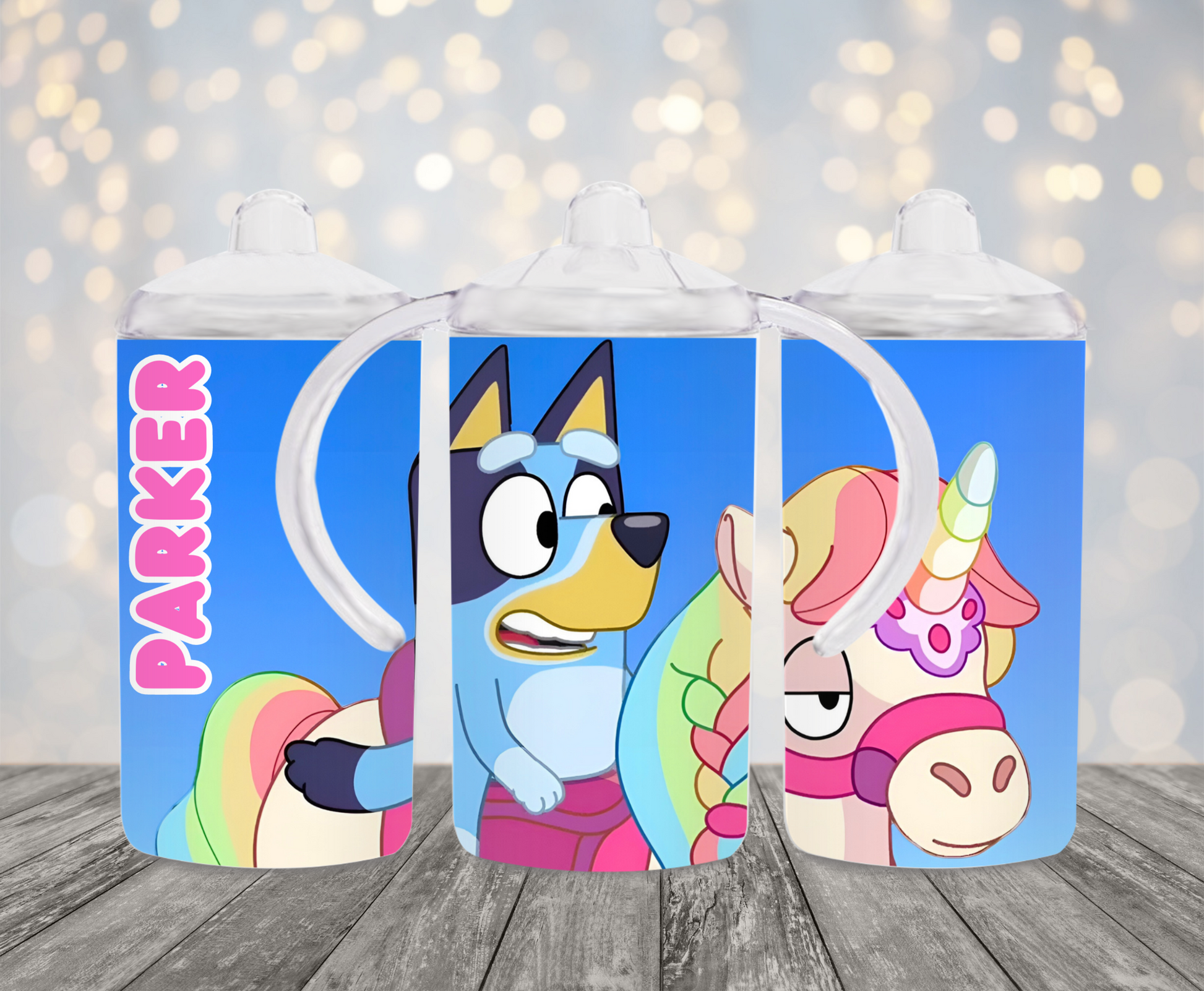 Personalized Bluey Unicorn 12oz Stainless Steel 2 in 1 Dual Lid Sippy Cup