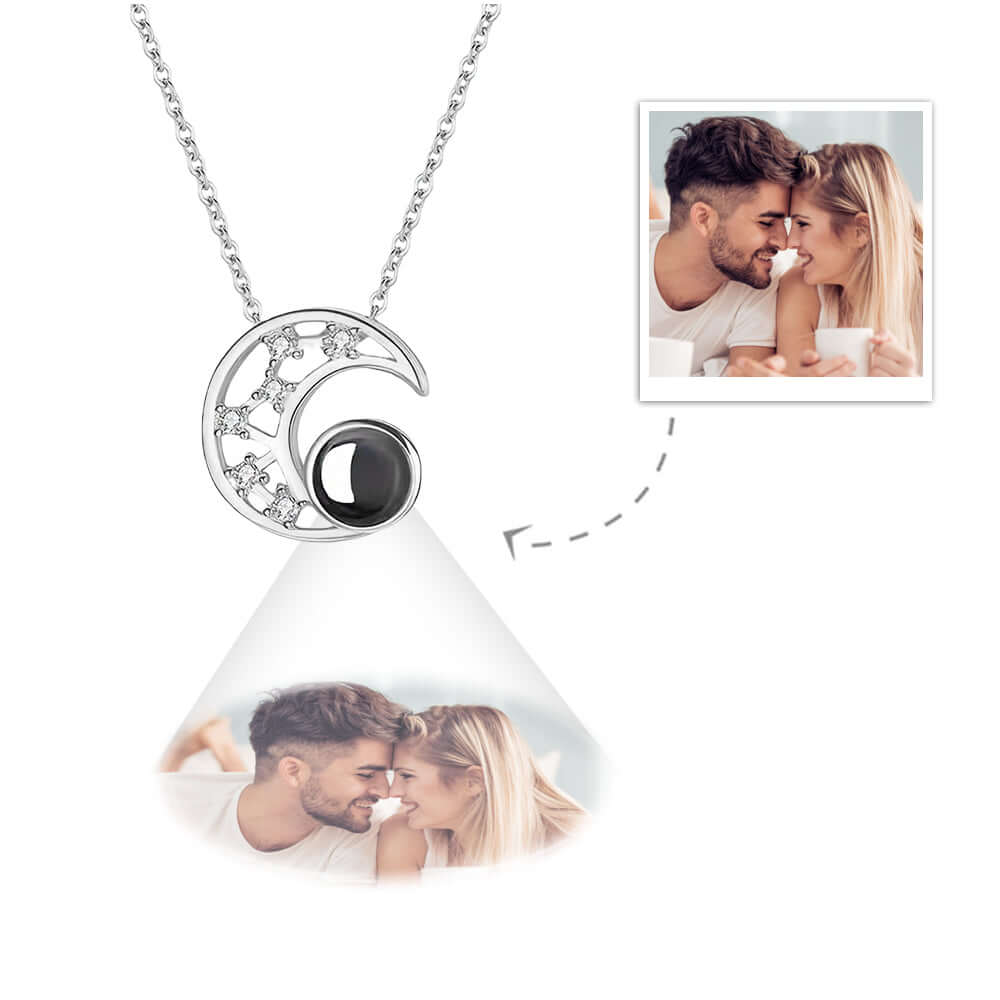 Custom Moon Photo Projection Necklace 925 Sterling Silver