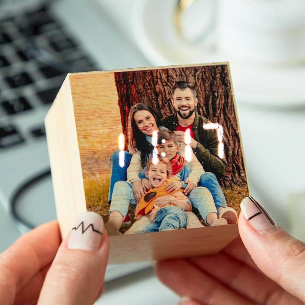 Custom Photo LED Digital Wooden Alarm Clock