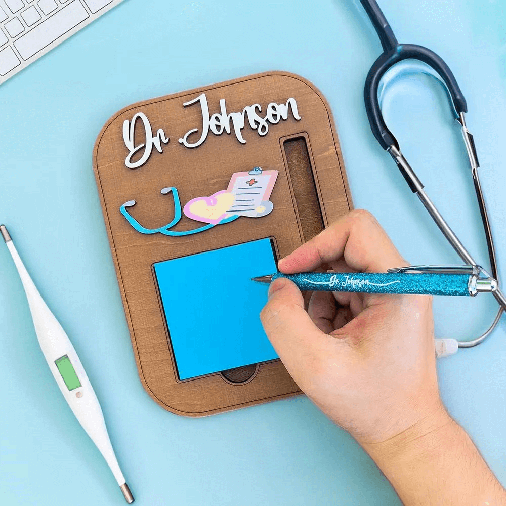 Personalized Medical Themed Sticky Note Holder with Pen Slot, Doctor/Nurse