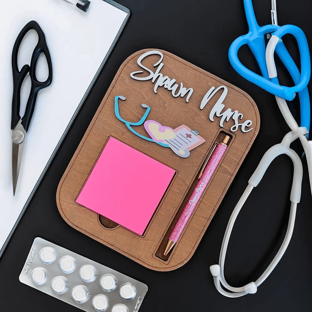 Personalized Medical Themed Sticky Note Holder with Pen Slot, Doctor/Nurse