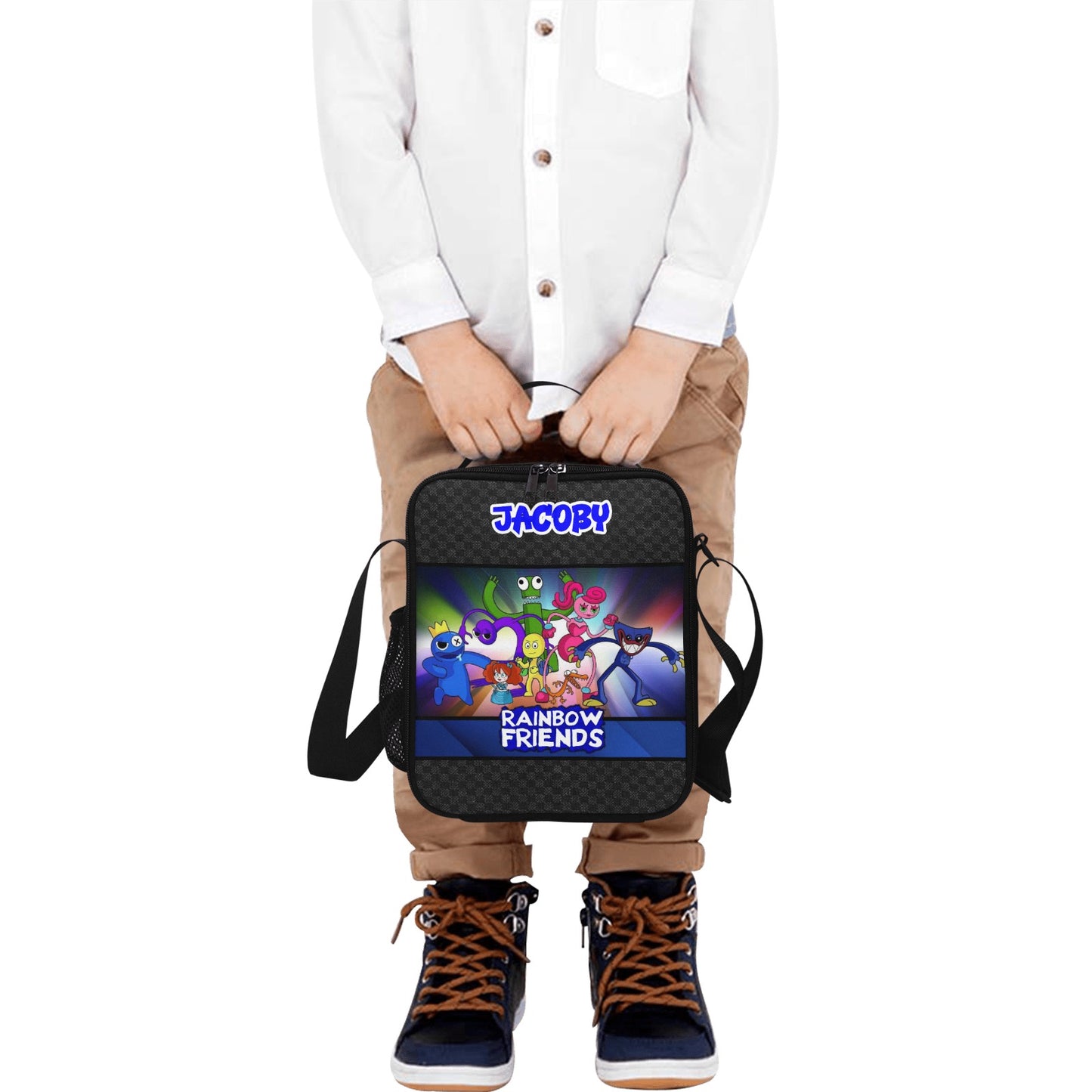 Personalized Rainbow Friends Crossbody Lunch Bag for Kids - Premium lunch box from Inkedjoy - Just $24.99! Shop now at giftmeabreak