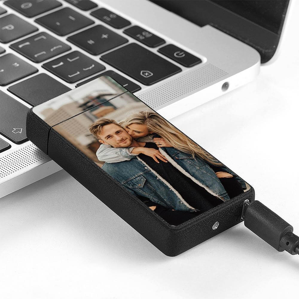 Personalized Color Photo Black Scrub Rechargeable Electric Lighter