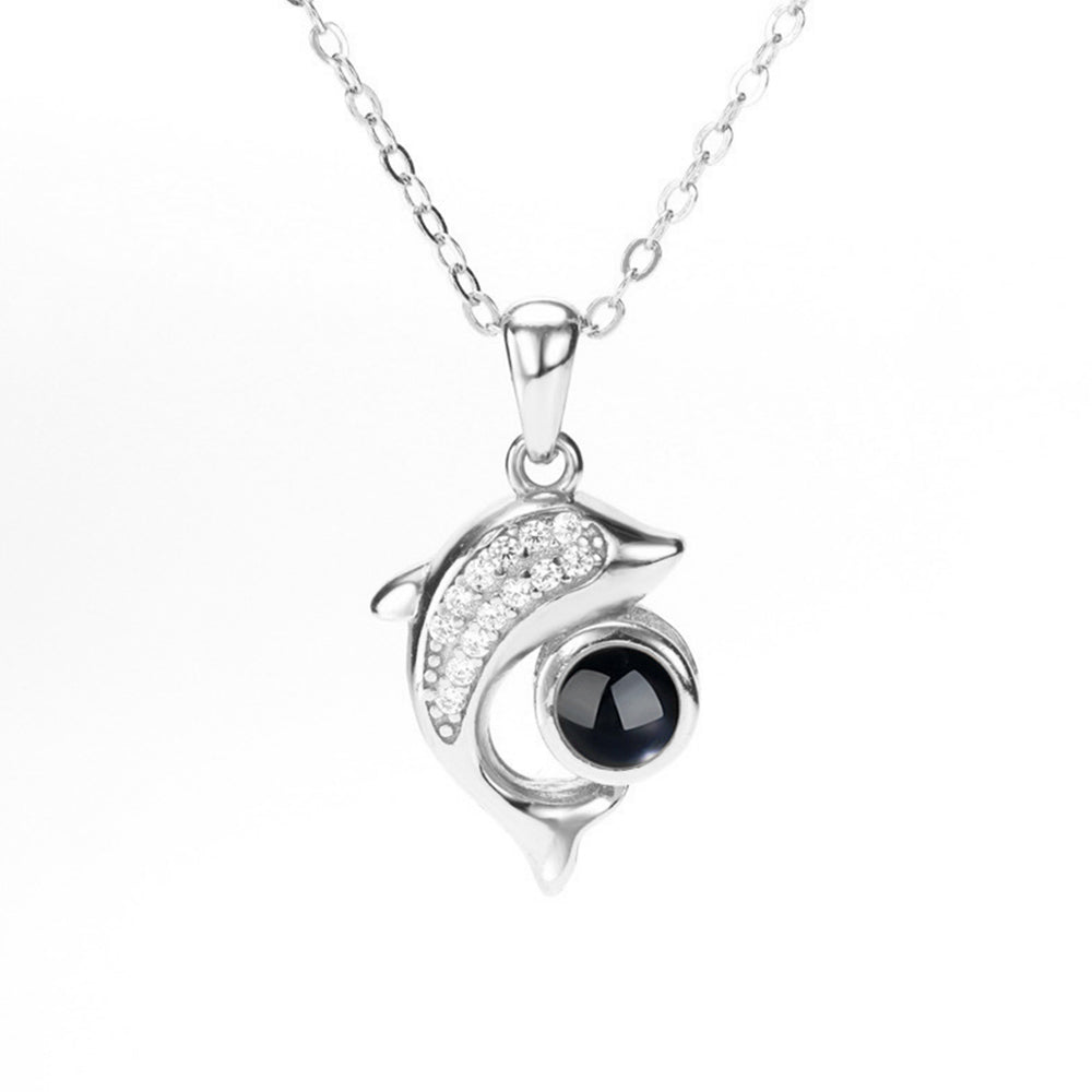 Sterling Silver Personalized Dolphin Photo Projection Necklace - Premium necklace from MadeMine - Just $29.99! Shop now at giftmeabreak