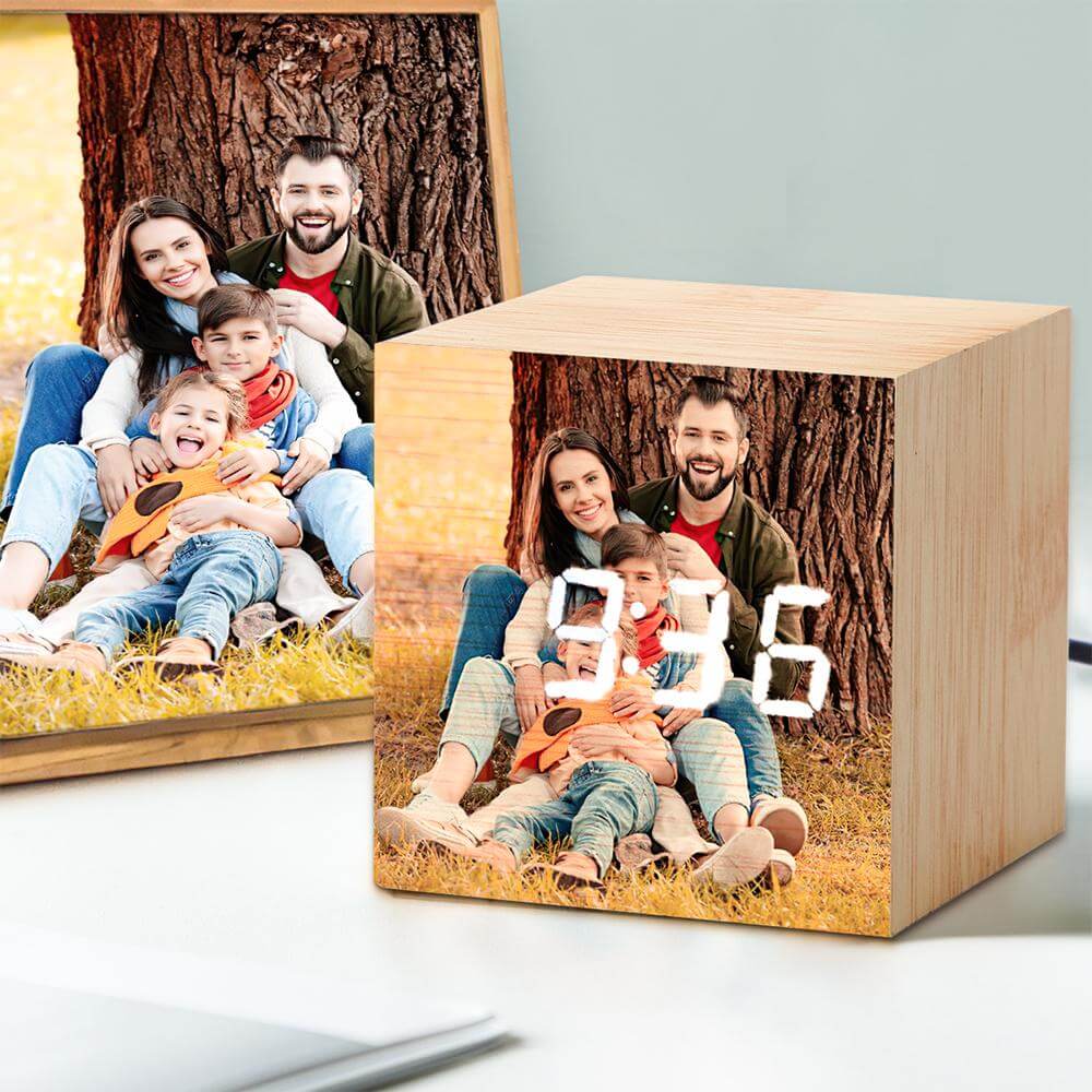 Custom Photo LED Digital Wooden Alarm Clock