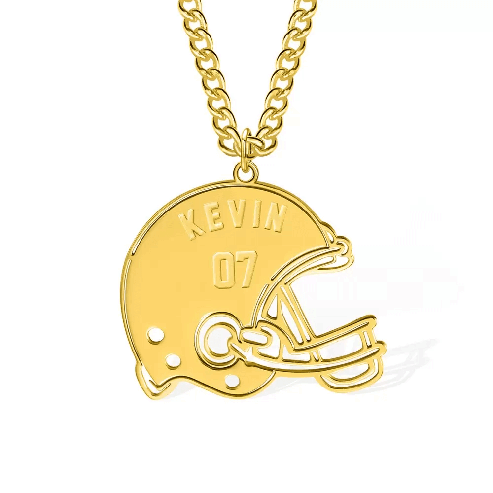 Men's Personalized Stainless Steel Engraved Football Helmet Name Necklace