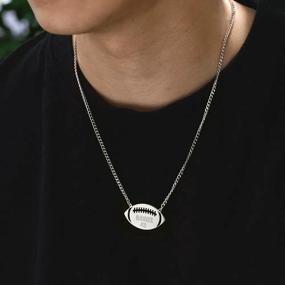 Men's Personalized Stainless Steel Engraved Football Helmet Name Necklace