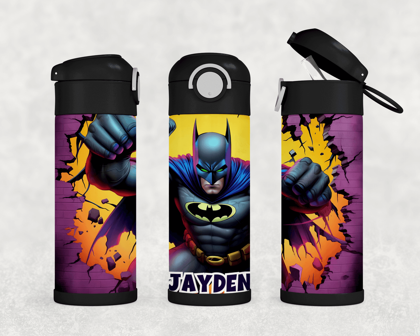 Personalized Batman Superhero 12oz Stainless Steel Tumbler Water Bottle