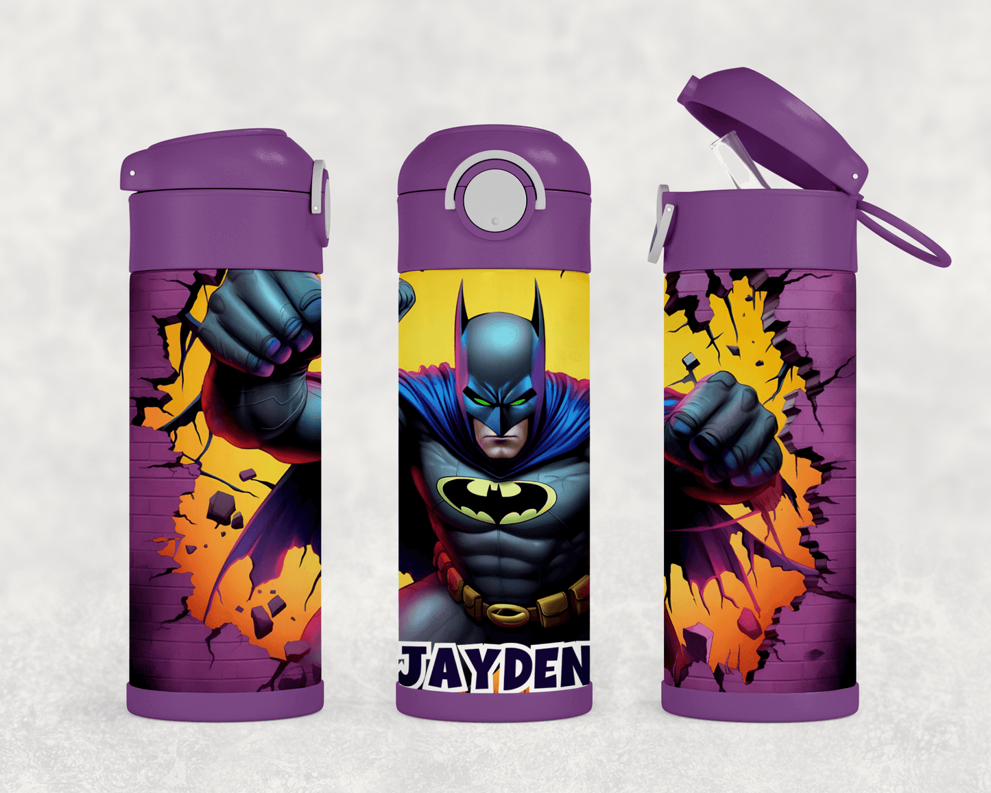 Personalized Batman Superhero 12oz Stainless Steel Tumbler Water Bottle