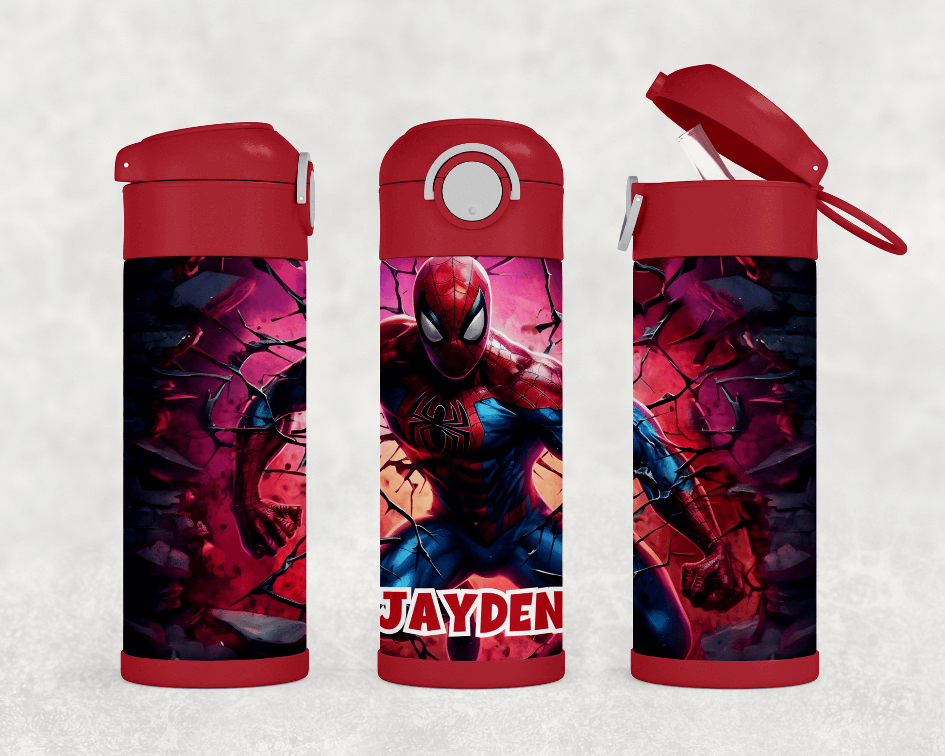 Personalized Spiderman Superhero 12oz Stainless Steel Kids Tumbler