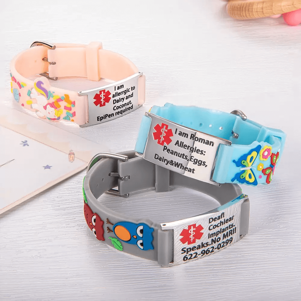 Personalized Cartoon Medical Alert id Bracelets for Kid/Girl/Boy, Allergies Epilepsy Cochlear Implant Asthma Autism Bracelets