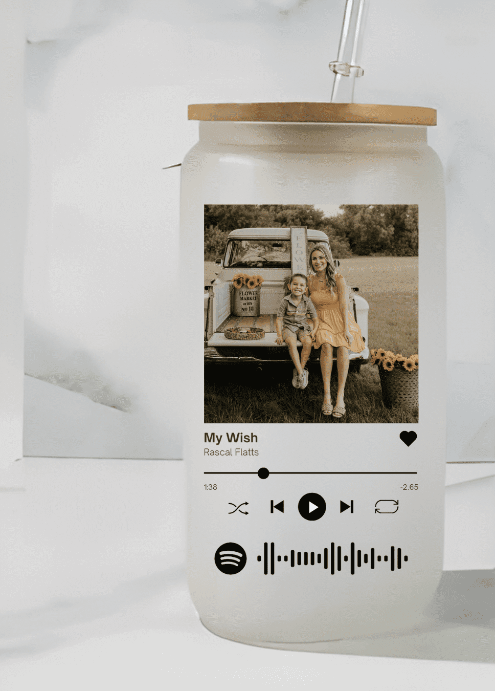 Custom Personalized Photo Scannable Music Code 16oz Frosted Glass Can