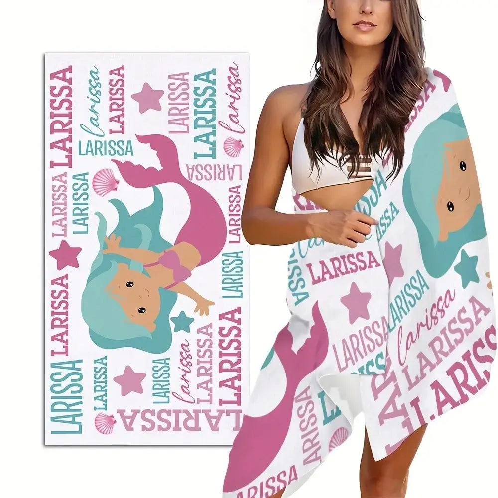 Kid's Personalized Starfish, Dolphin, Seahorse, Mermaid, Dinosaur Beach Towels