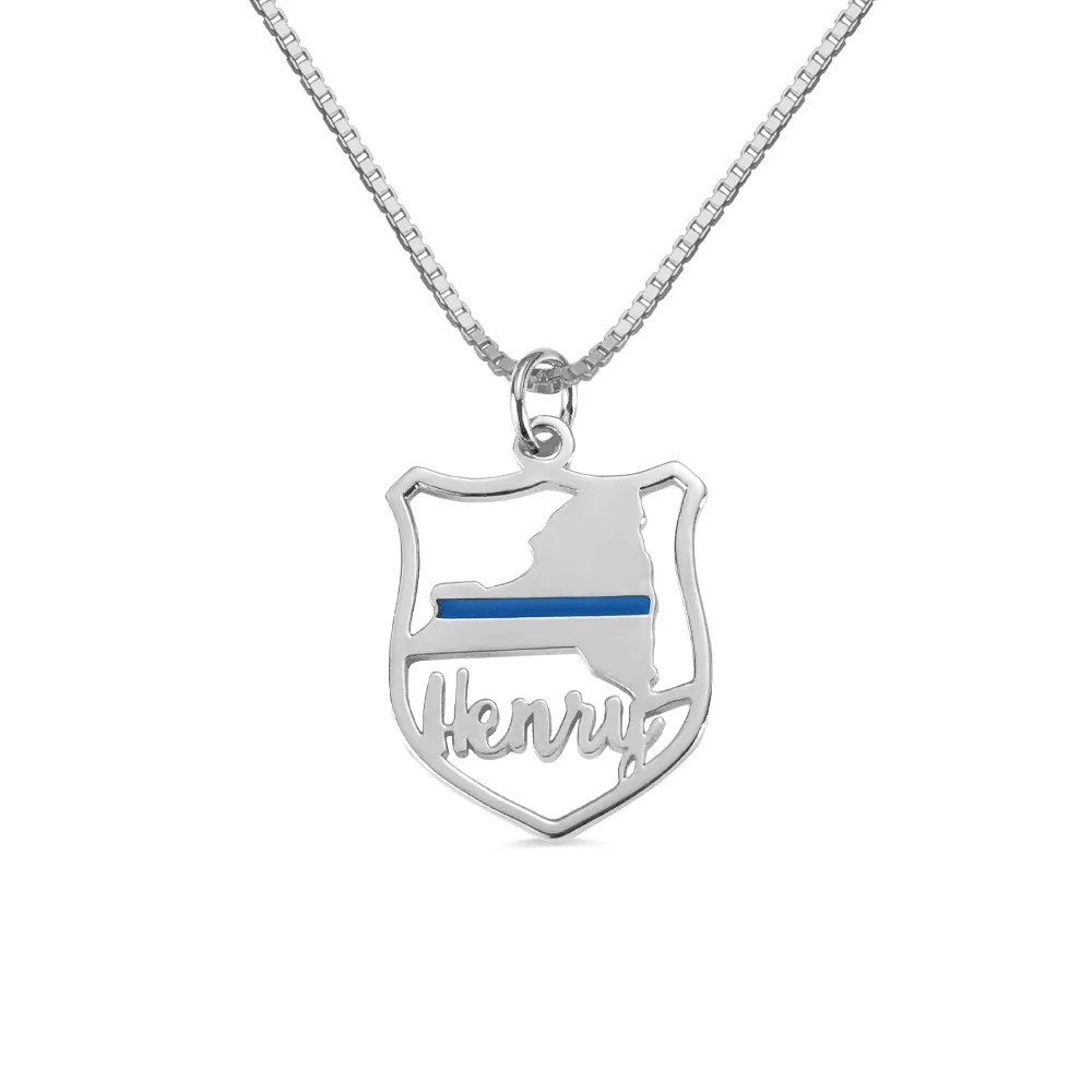 Sterling Silver Personalized Police Badge State Map Name Necklace - Premium necklace from You only Jewelry - Just $37.99! Shop now at giftmeabreak