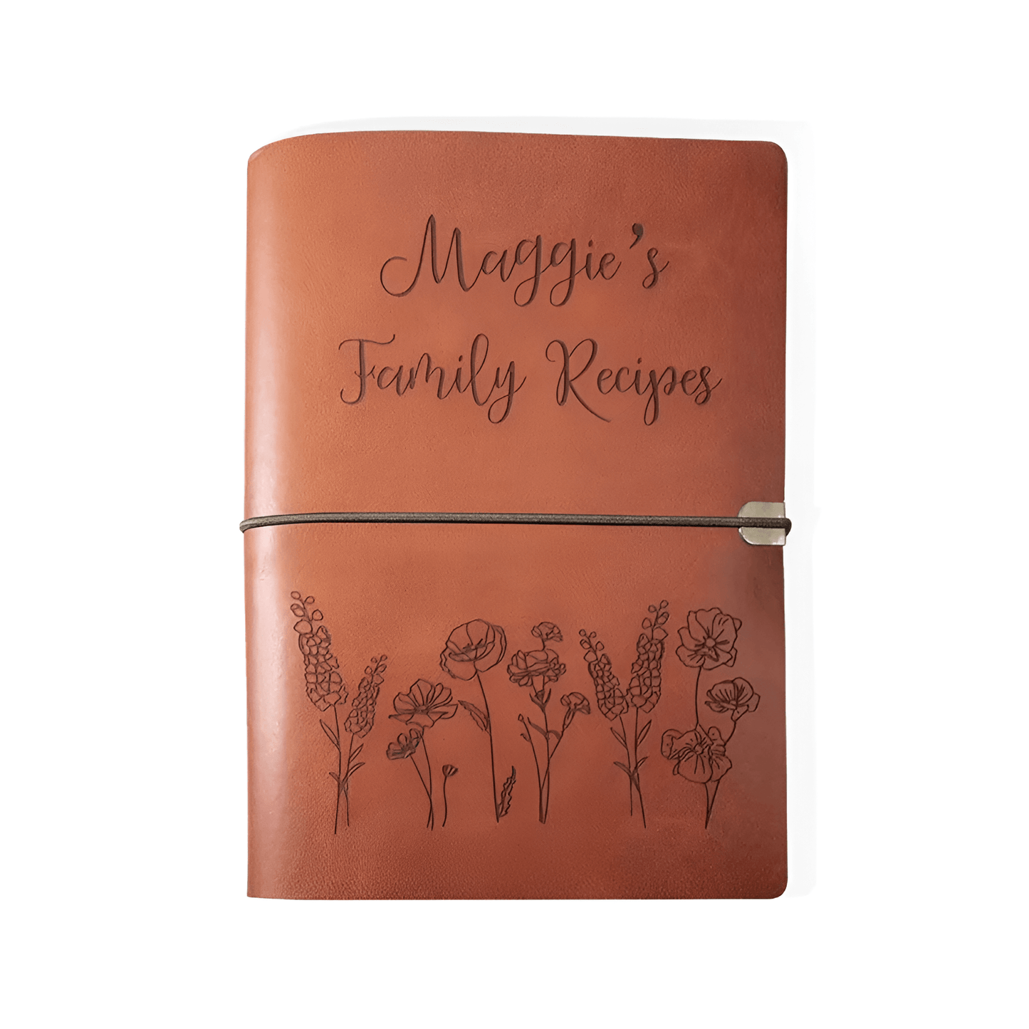 Custom Leather Recipe Book with Flowers Cover