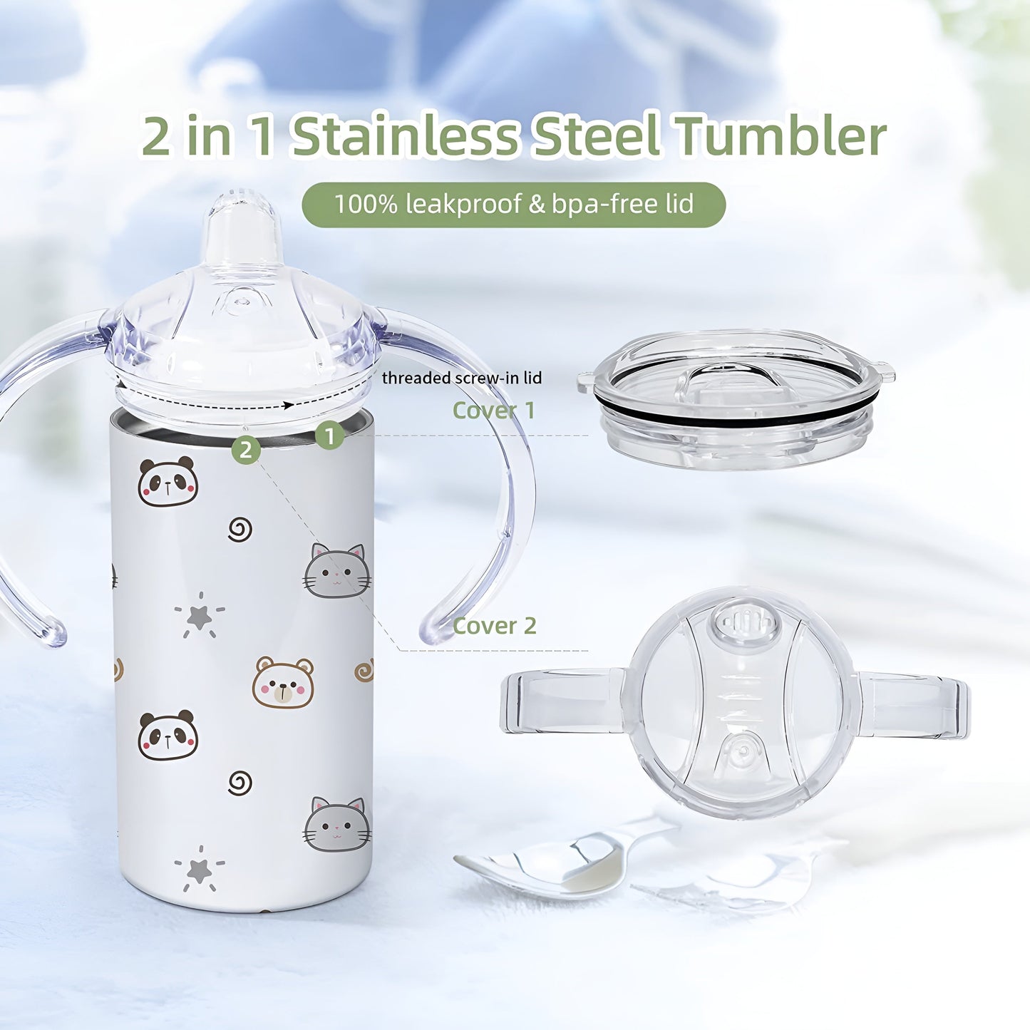 Personalized Care Bears 12oz Stainless Steel 2 in 1 Dual Lid Sippy Cup