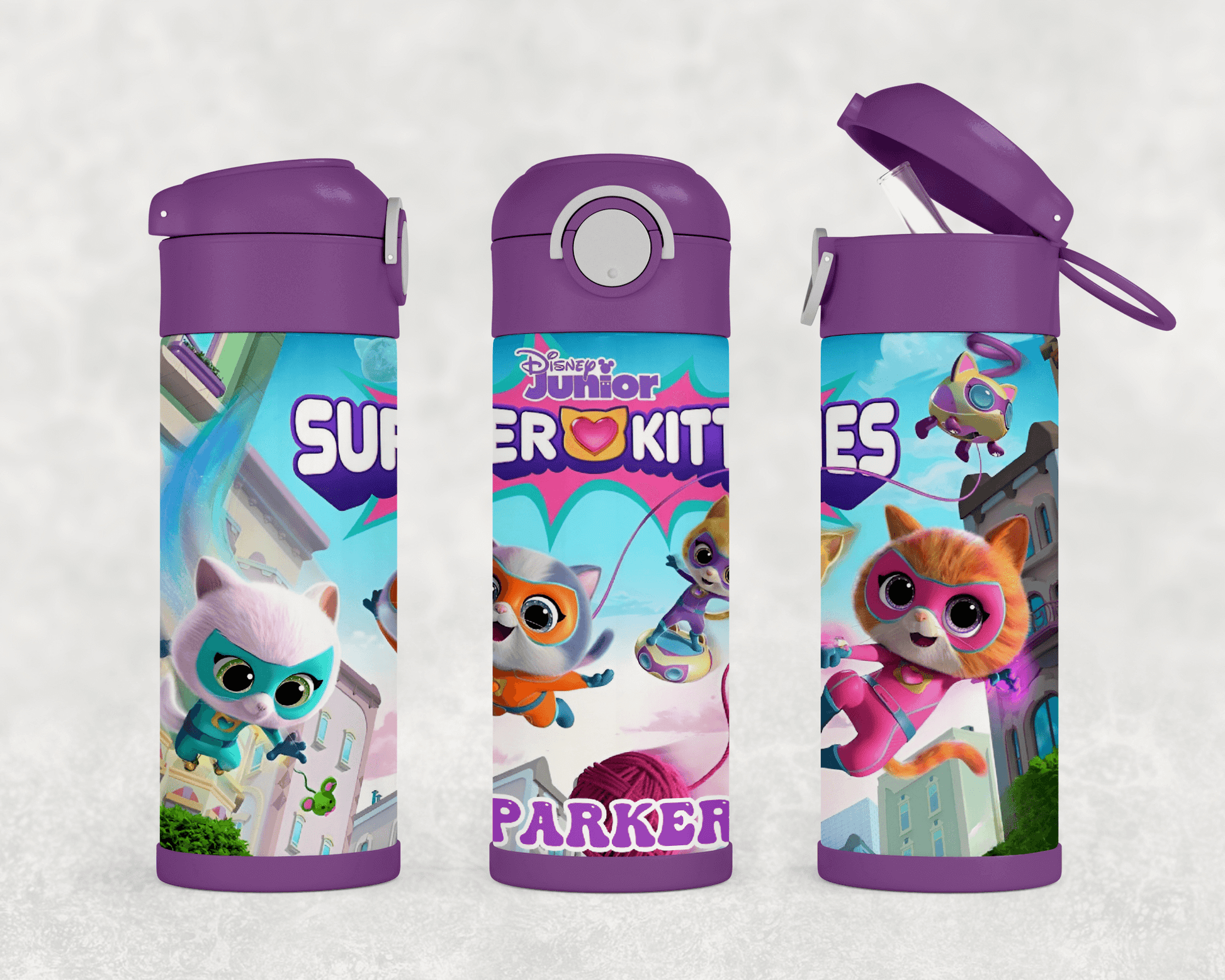 Personalized Super Kitties 12oz Stainless Steel Kids Tumbler