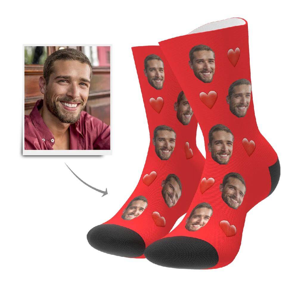 Personalized Custom Photo Face Socks with Heart for Men and Women