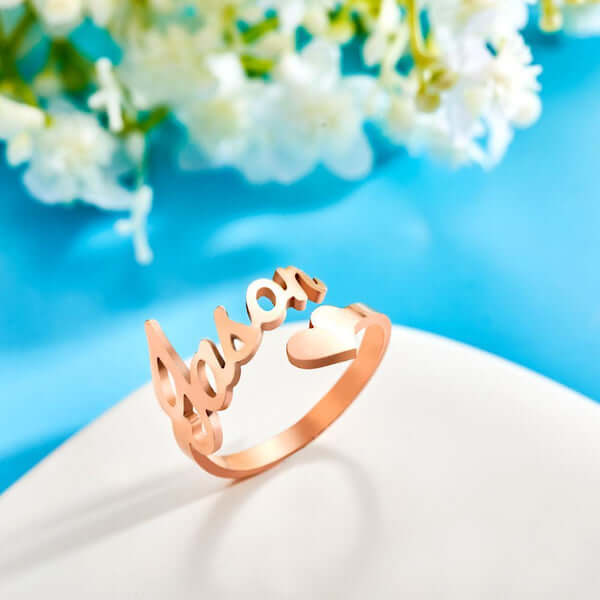 Personalized Custom Open Name Heart Adjustable Ring