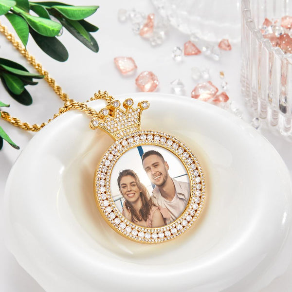 Personalized Custom Crown Round Photo Necklace