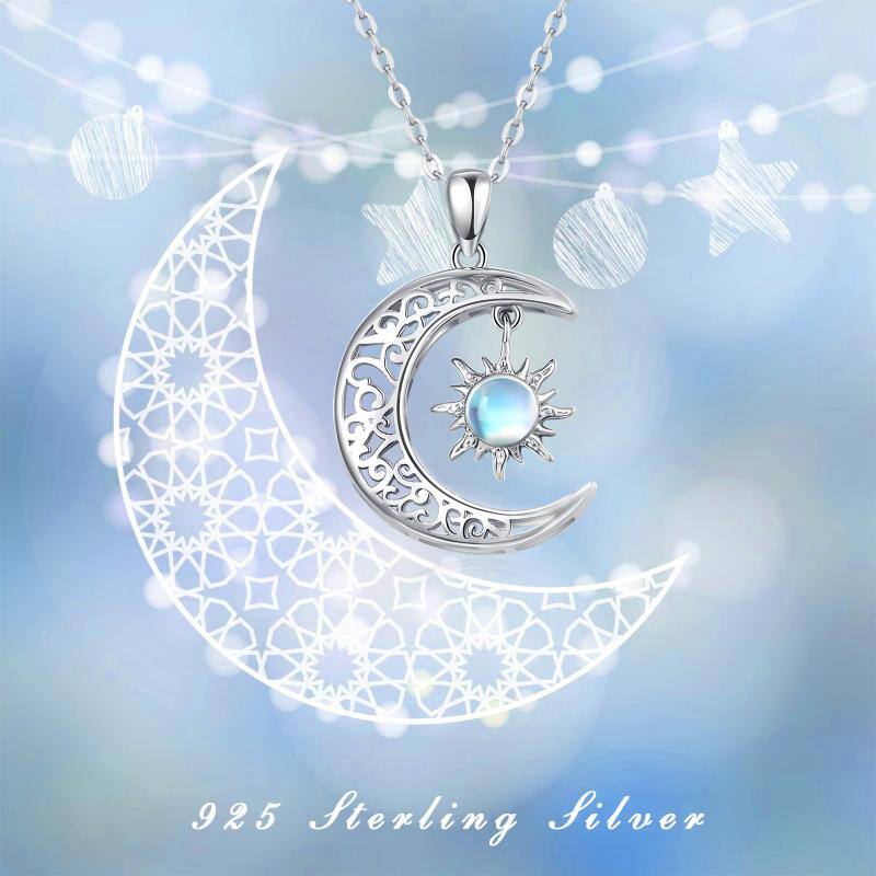 Sterling Silver Moon and Sun Moonstone Pendant Necklace