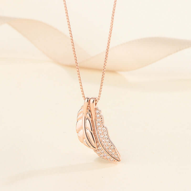 Ladies Elegant Sterling Silver Double Feather Necklace