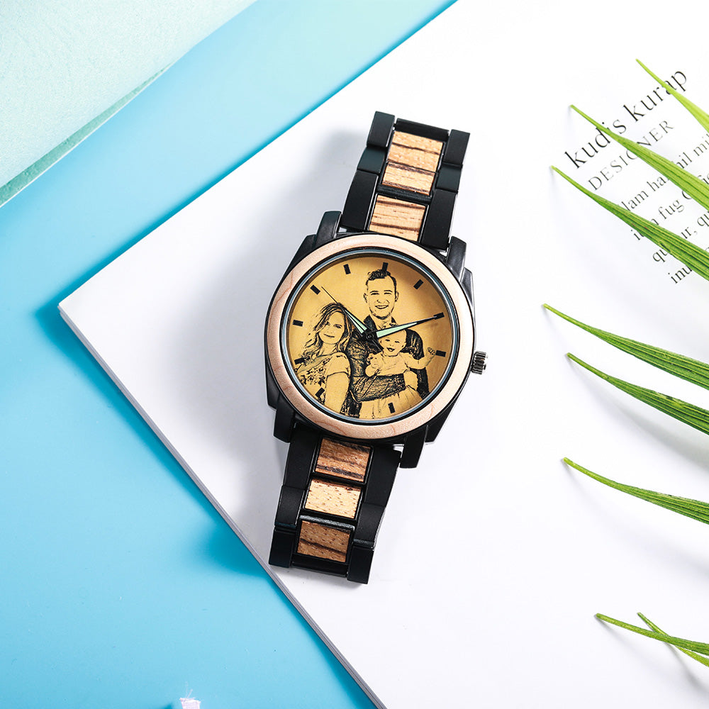 Personalized Men's Two-Toned Wooden Photo Watch - Premium watch from ideaplus - Just $60.99! Shop now at giftmeabreak