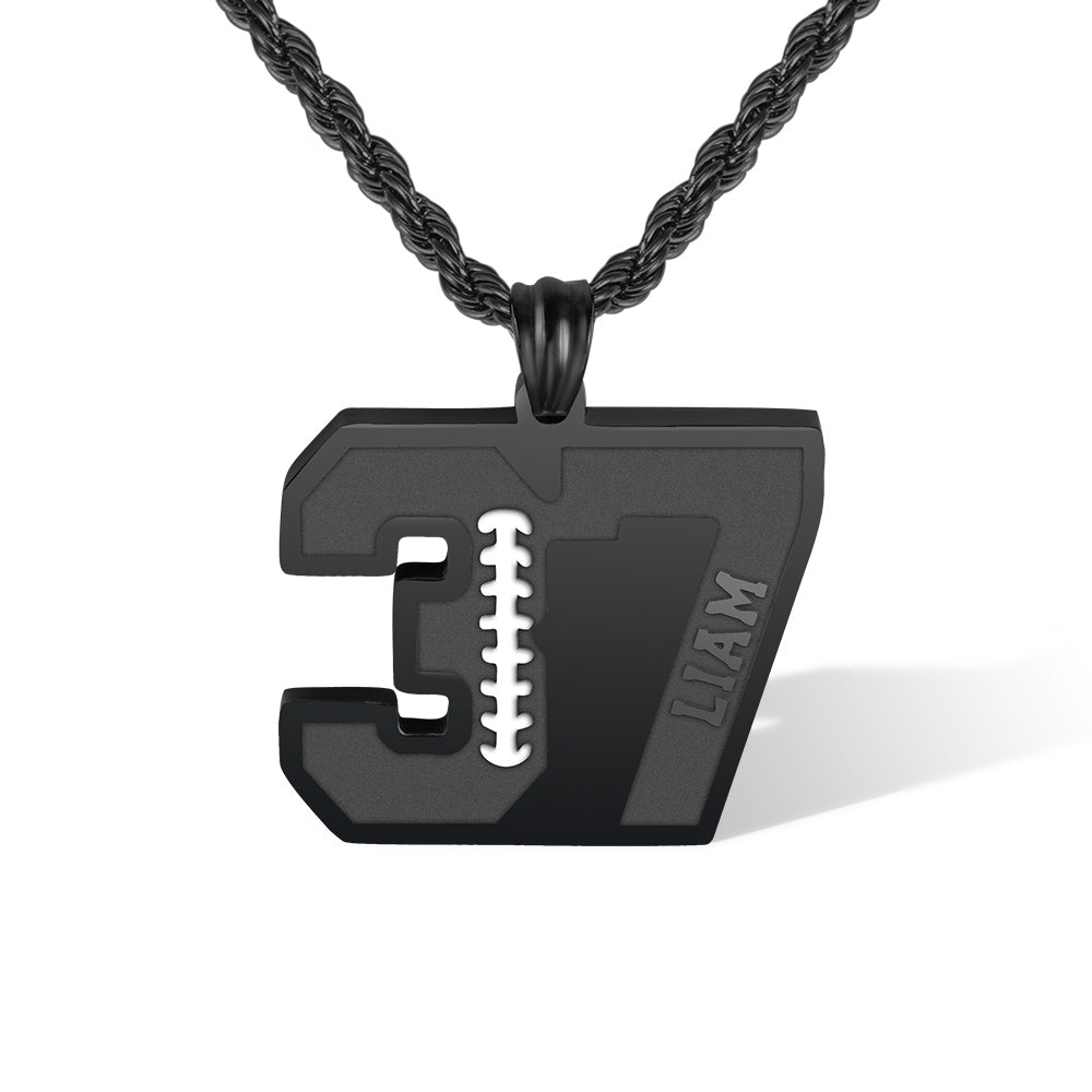 Personalized Stainless Steel Football Name and Number Sports Necklace