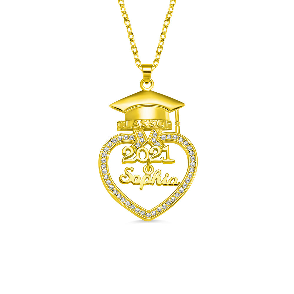 Personalized Sterling Silver Heart and Cap Name Graduation Necklace - Premium women's necklace from ideaplus - Just $45.99! Shop now at giftmeabreak