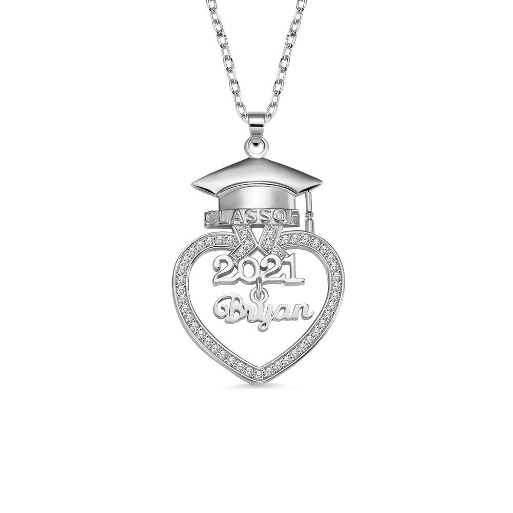 Personalized Sterling Silver Heart and Cap Name Graduation Necklace - Premium women's necklace from ideaplus - Just $45.99! Shop now at giftmeabreak