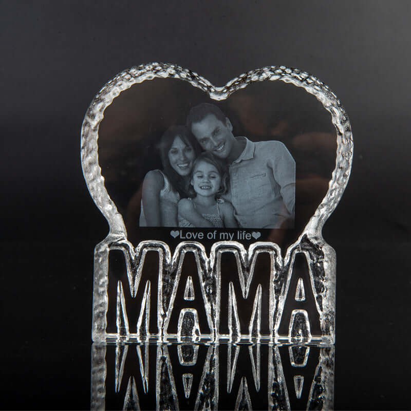 Personalized Crystal Engravable Mom Heart Photo Block