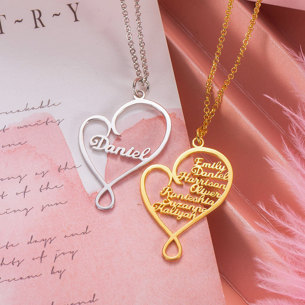 Personalized Stainless Steel Heart and Hug Necklace for Mom