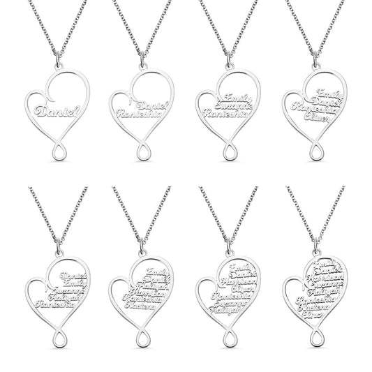 Personalized Stainless Steel Heart and Hug Necklace for Mom