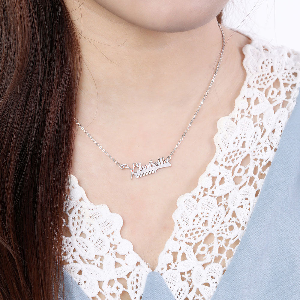 Sterling Silver Personalized Hairdresser Birthstone Name Necklace - Premium necklace from ideaplus - Just $40.99! Shop now at giftmeabreak