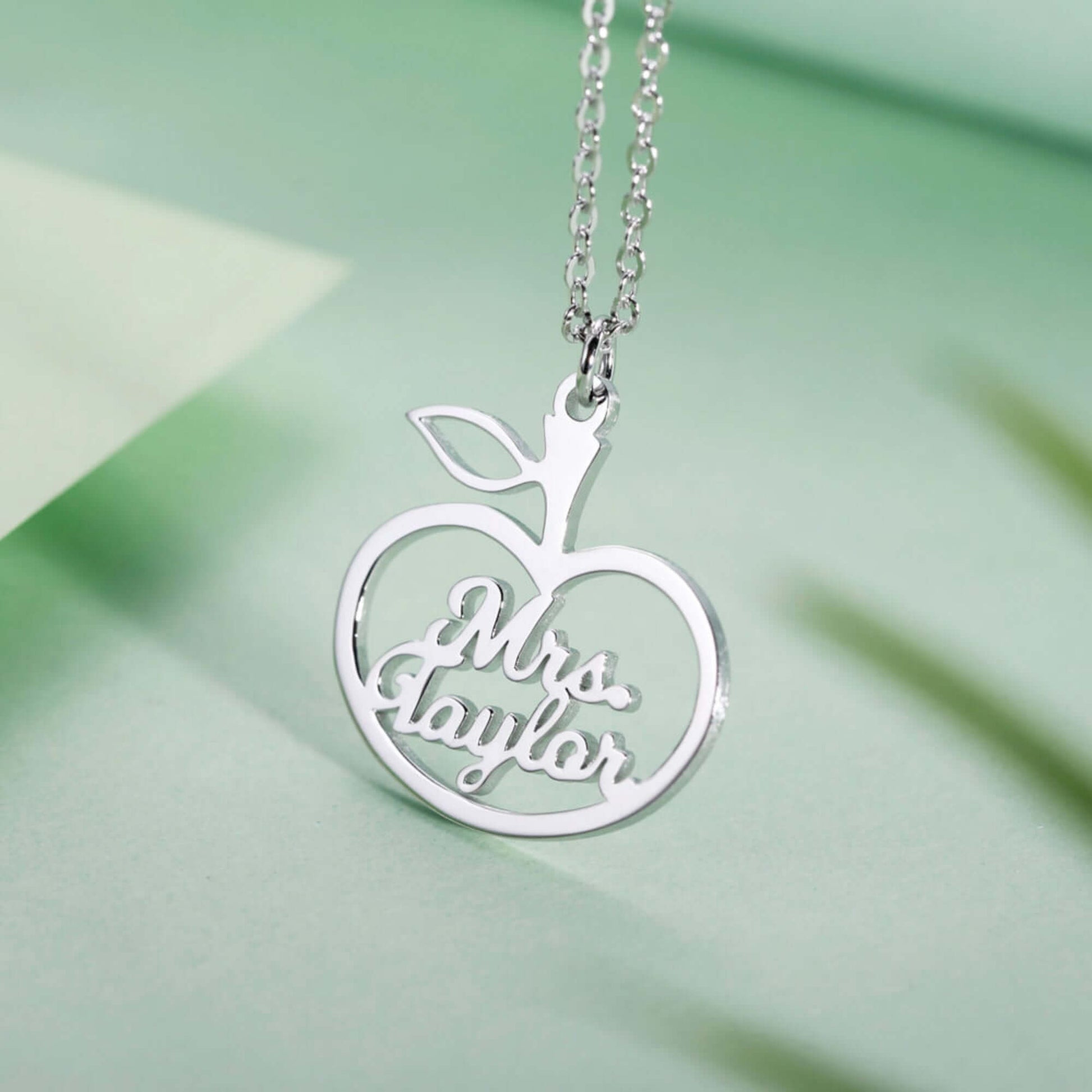 Personalized Apple Style Teacher Name Necklace
