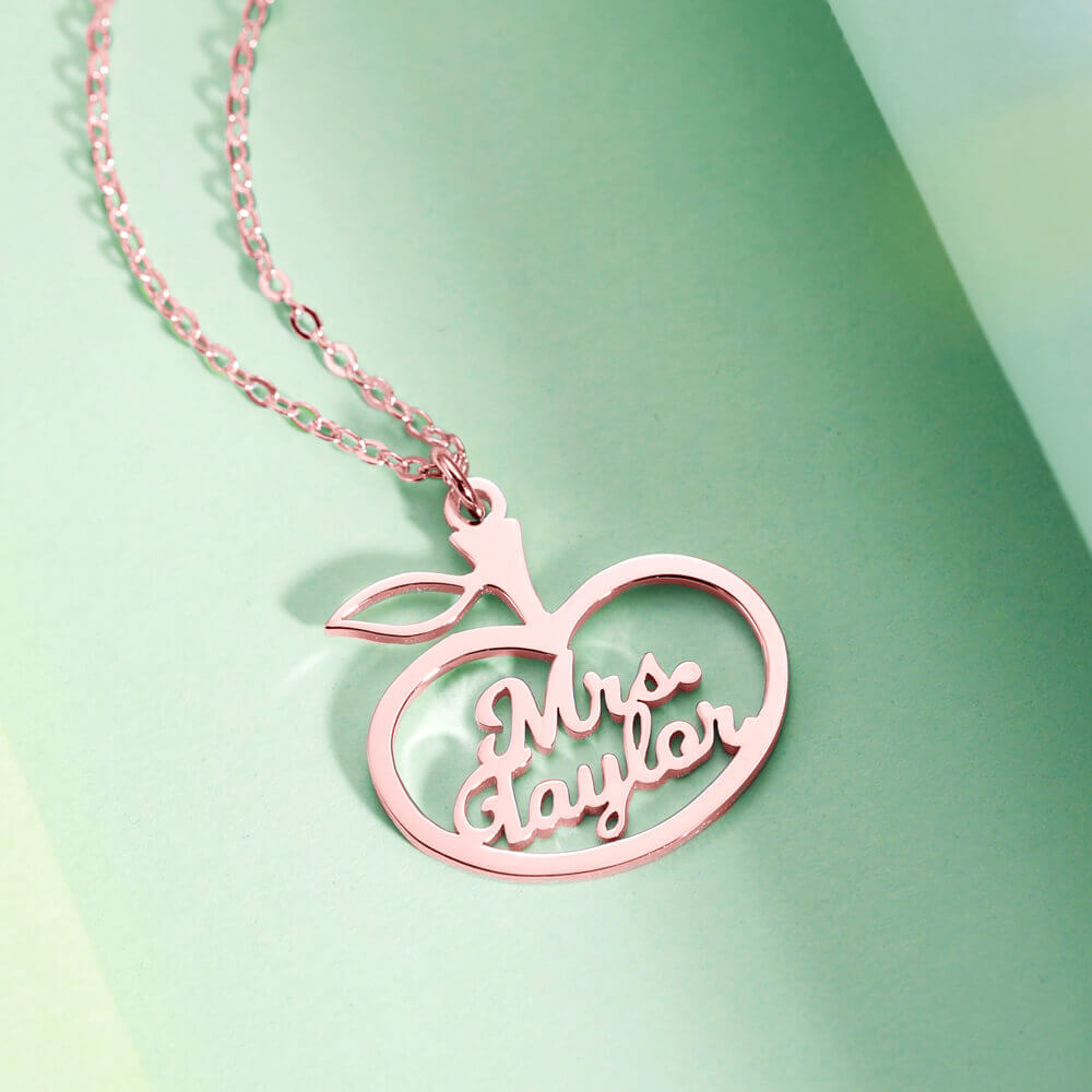 Personalized Apple Style Teacher Name Necklace