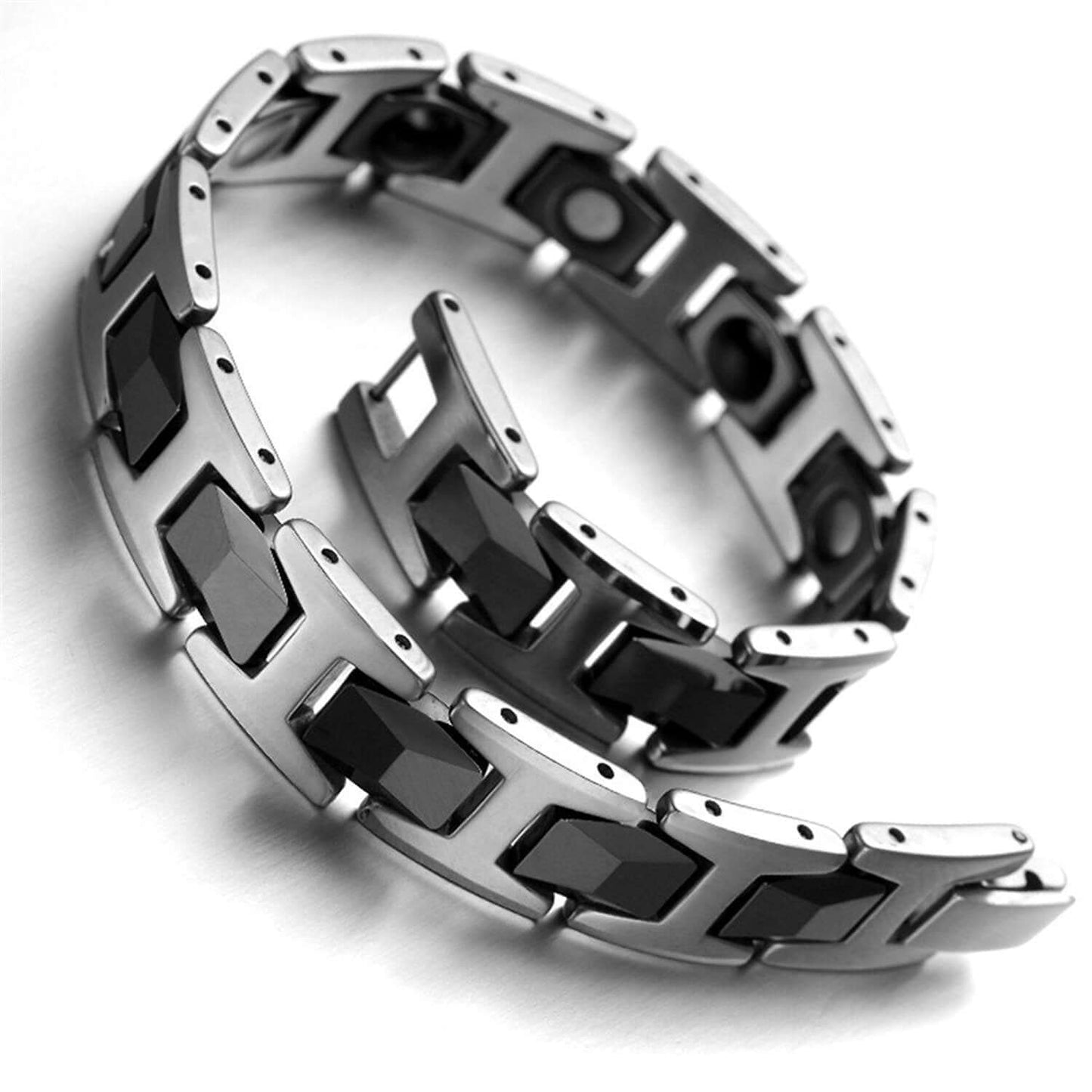 Men's Tungsten Carbide Steel Two-Toned Geometric Link Bracelet